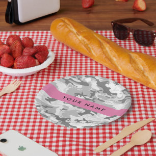 Assiettes En Carton Camouflage gris neige d'hiver Votre nom Personnali