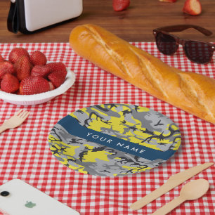 Assiettes En Carton Camouflage jaune et gris Votre nom Personnalisez
