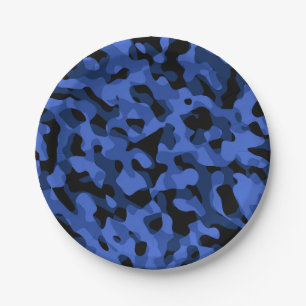 Assiettes En Carton Camouflage noir et bleu Motif d'impression