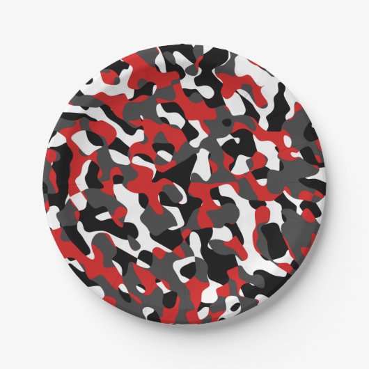 Assiettes En Carton Camouflage noir rouge blanc Motif d'impression (Devant)