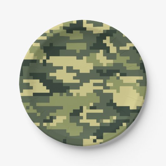 Assiettes En Carton Camouflage numérique en bois à 8 bits / Camo (Devant)
