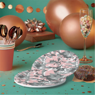 Assiettes En Carton Camouflage rose et gris, Militaire, Armée