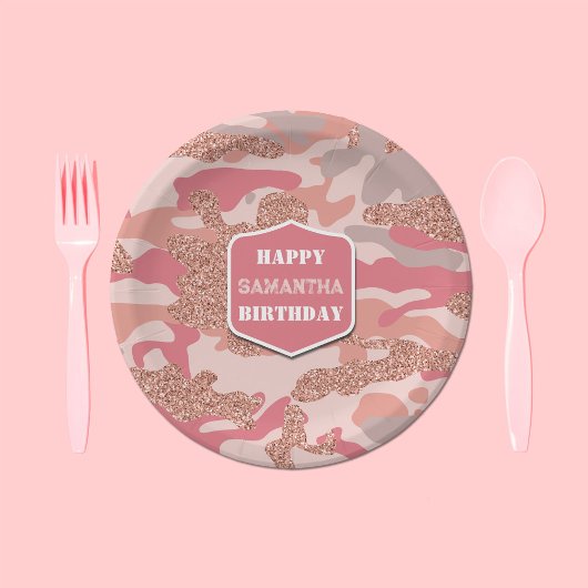 Assiettes En Carton Camouflage Rose Gold Blush Pink Camo Army Annivers
