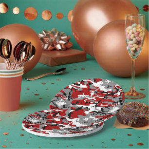 Assiettes En Carton Camouflage rouge et gris, Militaire, Armée