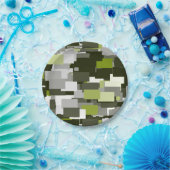 Assiettes En Carton Camouflage urbain vert gris (Fête)