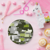 Assiettes En Carton Camouflage urbain vert gris (Fête)