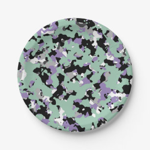Assiettes En Carton Camouflage vert et violet à la menthe
