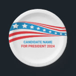 Assiettes En Carton Campagne politique personnalisée Élection du drape<br><div class="desc">Customisez votre propre feuille de papier du parti électoral de campagne politique en ajoutant votre propre nom ou un autre politicien sous ces étoiles et rayures en rouge,  blanc et bleu. Ajoutez un nom personnalisé pour le président américain en 2024 ou un autre bureau politique aux Etats-Unis.</div>