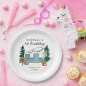 Assiettes En Carton Camper Camper Van Trees Camping 1er anniversaire (Fête)