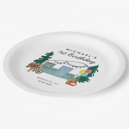 Assiettes En Carton Camper Camper Van Trees Camping 1er anniversaire (Angle)