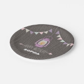 Assiettes En Carton Camping à lanterne violet Anniversaire (Angle)