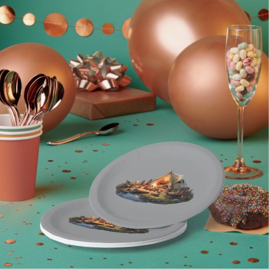 Assiettes En Carton Camping Avec Des Amoureux (Multi)