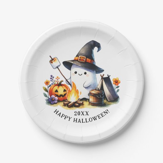 Assiettes En Carton Camping Ghost Cute Happy Halloween (Devant)