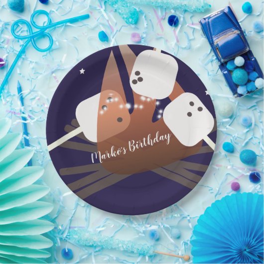 Assiettes En Carton Camping Marshmallows Stars Camping Extérieur (Fête)
