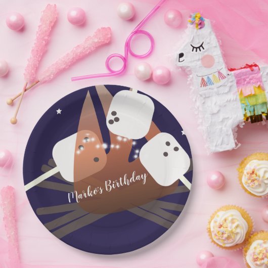 Assiettes En Carton Camping Marshmallows Stars Camping Extérieur (Fête)