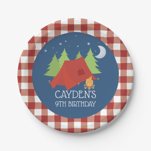 Assiettes En Carton Camping Plaques de fête d'anniversaire rouge plaid (Devant)