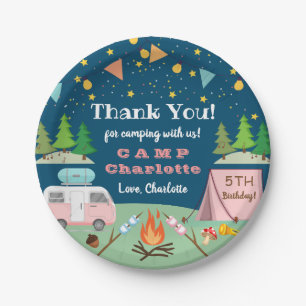 Assiettes En Carton Camping pour filles Camp d'anniversaire Plaque de 