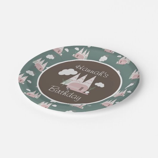 Assiettes En Carton Camping rose Fête d'anniversaire (Angle)