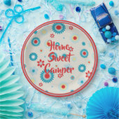 Assiettes En Carton Camping rouge et Turquoise rétro (Fête)