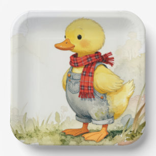 Assiettes En Carton Canard à l'aquarelle en salopette et écharpe