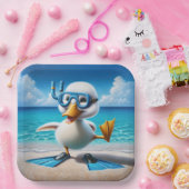 Assiettes En Carton Canard Blanc Avec Tuba Sur La Plage (Fête)