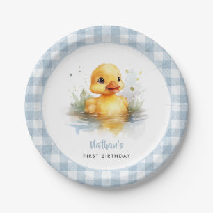 Assiettes En Carton Canard bleu En vichy plaque papier d'anniversaire