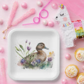 Assiettes En Carton Canard D'Aquarelle En Fleurs (Fête)