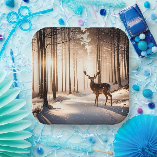 Assiettes En Carton Canard de Noël en forêt d'hiver (Fête)