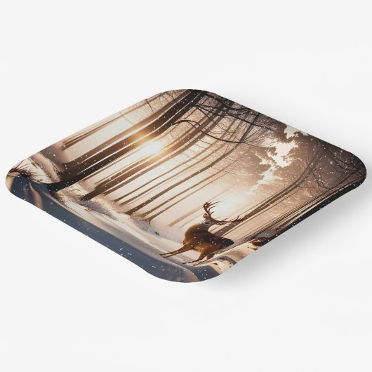 Assiettes En Carton Canard de Noël en forêt d'hiver (Angulaire)