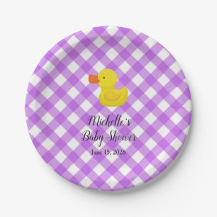 Assiettes En Carton Canard en caoutchouc Gingham violet Baby Shower