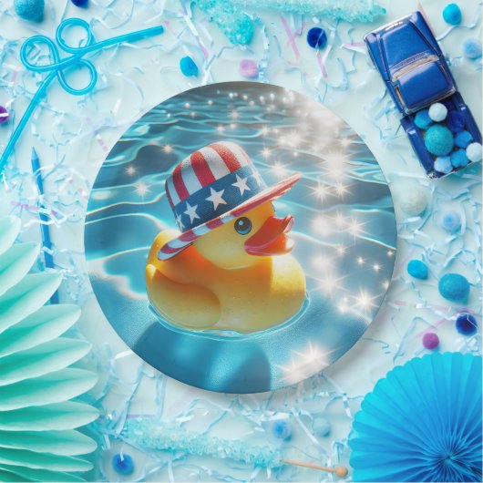 Assiettes En Carton Canard En Caoutchouc Jaune Patriotique En Piscine (Fête)