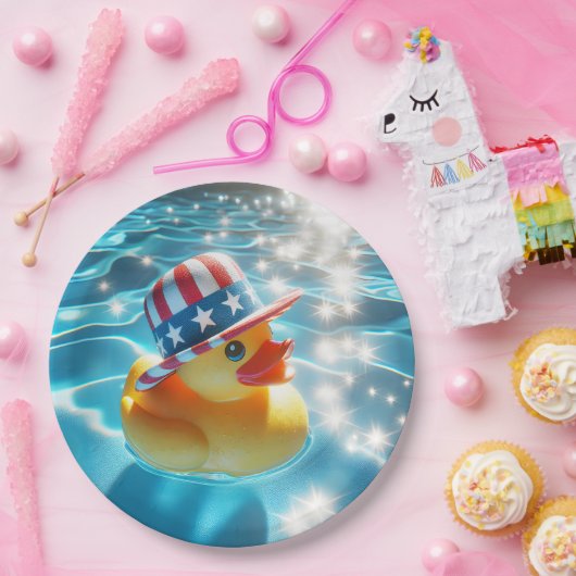 Assiettes En Carton Canard En Caoutchouc Jaune Patriotique En Piscine (Fête)
