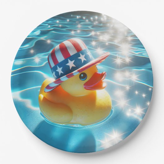 Assiettes En Carton Canard En Caoutchouc Jaune Patriotique En Piscine (Devant)