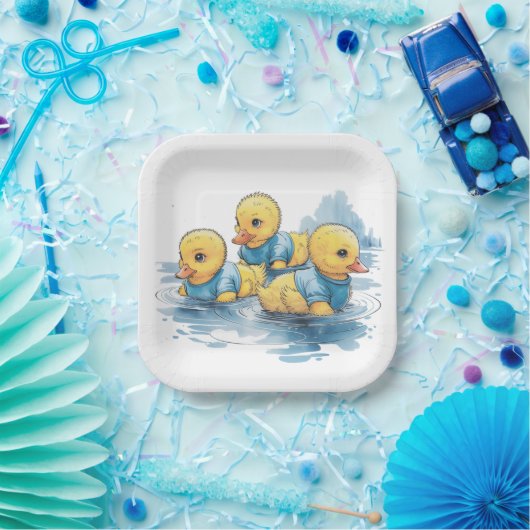 Assiettes En Carton Canard en caoutchouc mou en bleu (Fête)