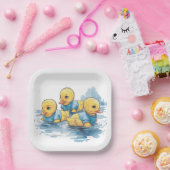 Assiettes En Carton Canard en caoutchouc mou en bleu (Fête)