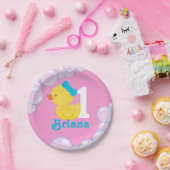 Assiettes En Carton Canard en caoutchouc rose fille personnalisée Anni (Fête)