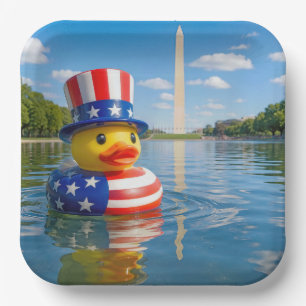 Assiettes En Carton Canard jouet du 4 juillet dans le bassin réfléchis