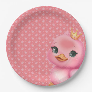 Assiettes En Carton Canard rose Portant Une Couronne
