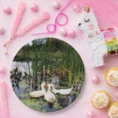 Assiettes En Carton Canards blancs, caleçons, cattails, lac (Fête)