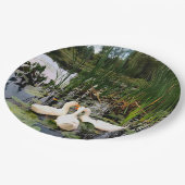 Assiettes En Carton Canards blancs, caleçons, cattails, lac (Angle)