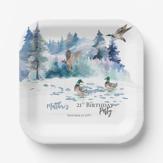 Assiettes En Carton Canards Forêt forestière Nature 21e fête d'anniver (Recto)