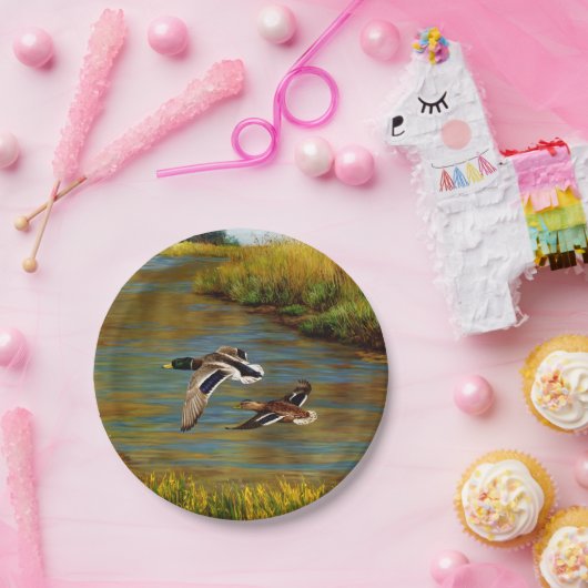 Assiettes En Carton Canards-Majards Survolant L'Étang (Fête)