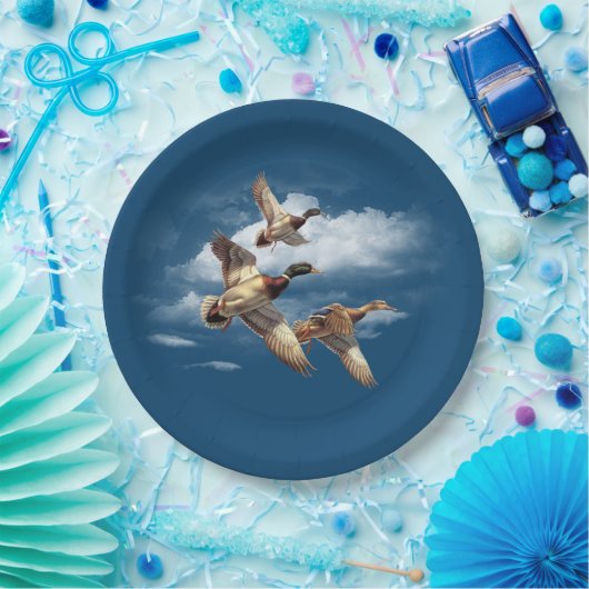 Assiettes En Carton Canards Mallard Sur Bleu (Fête)