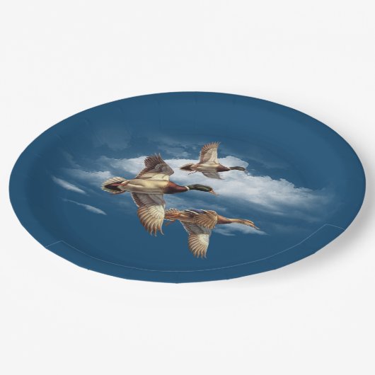 Assiettes En Carton Canards Mallard Sur Bleu (Angle)