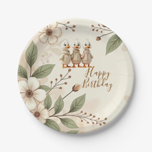 Assiettes En Carton Canards Whimsy Avec Floral (Devant)
