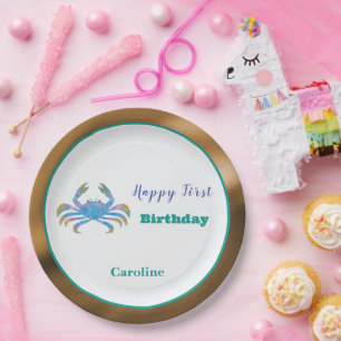 Assiettes En Carton Cancer Zodiaque 1er Anniversaire Or & Sarcelle Art