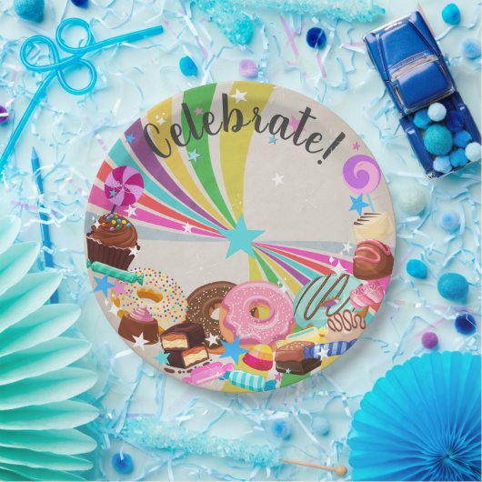 Assiettes En Carton Candy et Rainbow Swirl (Fête)