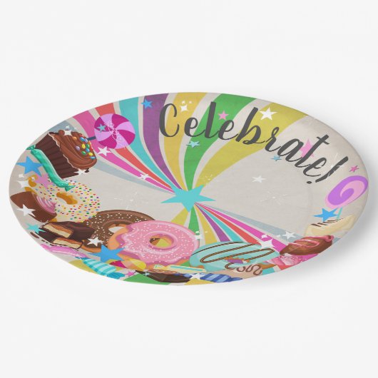 Assiettes En Carton Candy et Rainbow Swirl (Angle)