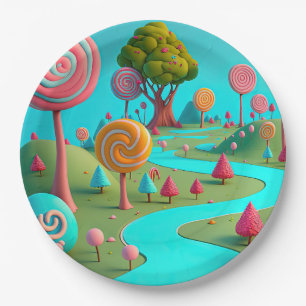Assiettes En Carton Candy Lane Lollipop Arbres Gomme Drop Forêt coloré