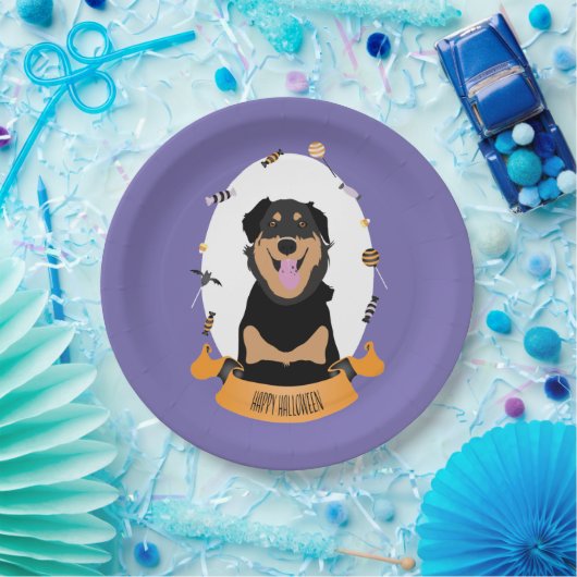 Assiettes En Carton Candy Portrait Rottweiler Chien pourpre orange (Fête)